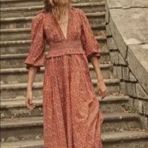 DOEN “Catania Dress - Calico Canyon Blooms” red with flower print. Size Small.